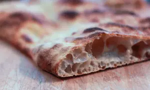La pizza bonci, con la sua alveolatura perfetta e la crosta dorata, è un'opera d'arte culinaria.
