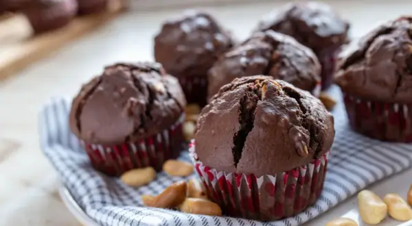 Deliziosi cupcake al cioccolato, ricchi e soffici, con noci croccanti.