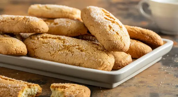 Biscotti morbidissimi in 5 minuti ricetta: una teglia piena di dolcetti dorati, cosparsi di zucchero, perfetti per una pausa golosa.