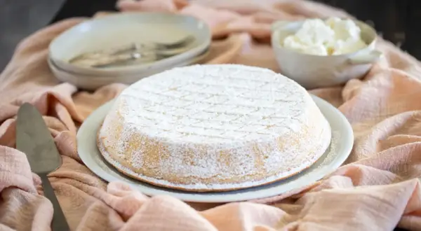 Una deliziosa cassata al forno, spolverata di zucchero a velo, pronta per essere gustata con un contorno di ricotta fresca.