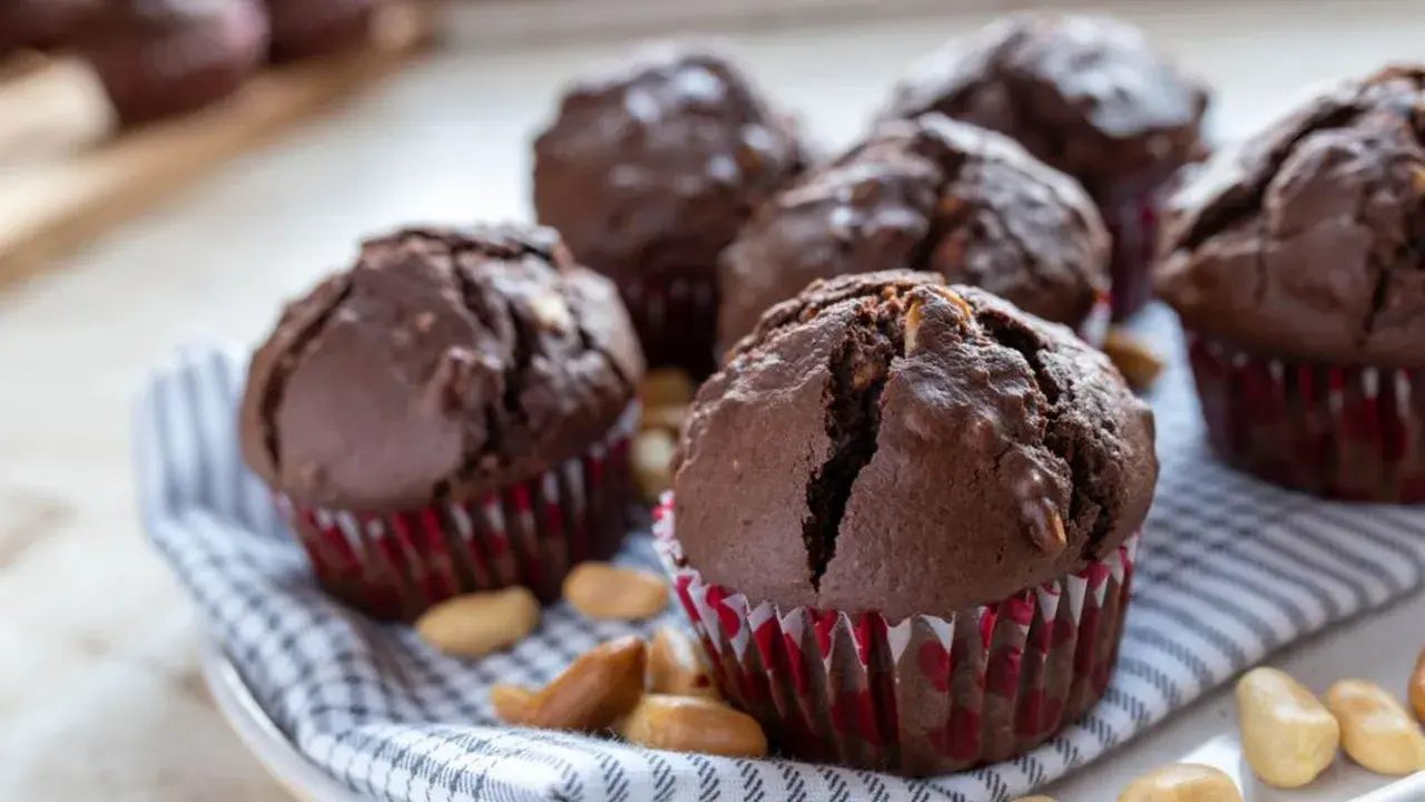 Deliziosi cupcake al cioccolato, ricchi e soffici, con noci croccanti.
