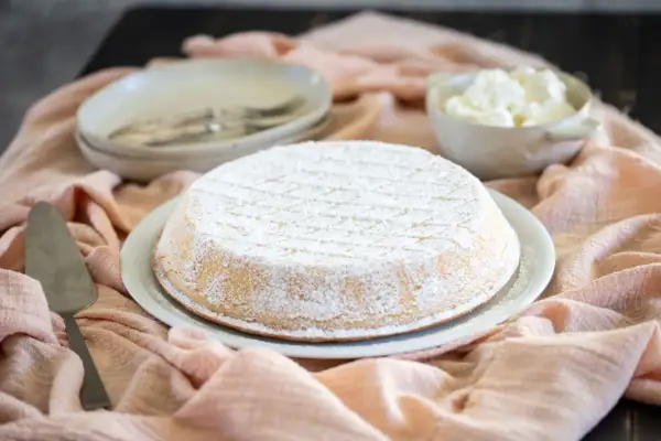 Una deliziosa cassata al forno, spolverata di zucchero a velo, pronta per essere gustata con un contorno di ricotta fresca.